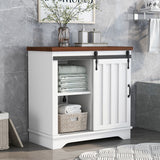 Hearth and Haven Bathroom Storage Cabinet with Sliding Barn Door, Adjustable Shelf, White and Brown