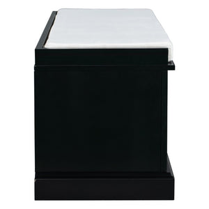 English Elm Trexm Entryway Storage Bench with Drawers Cabinets and Removable Velvet Cushion Black WF288172AAB