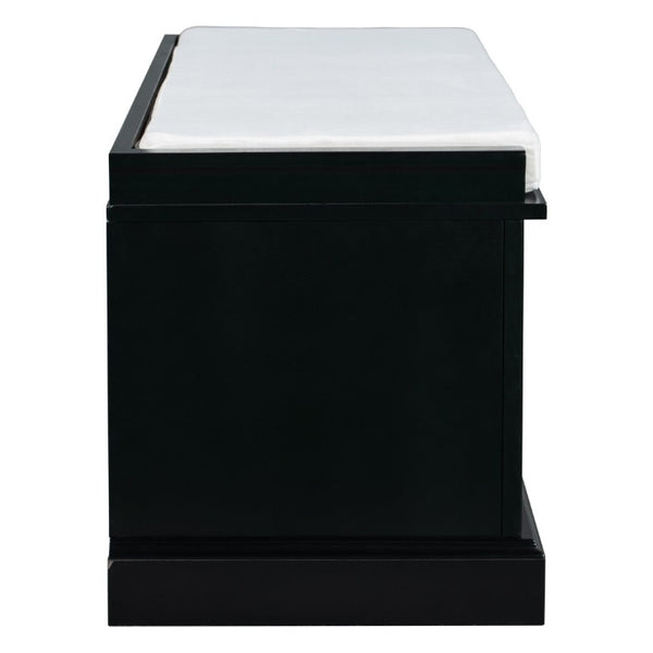English Elm Trexm Entryway Storage Bench with Drawers Cabinets and Removable Velvet Cushion Black WF288172AAB