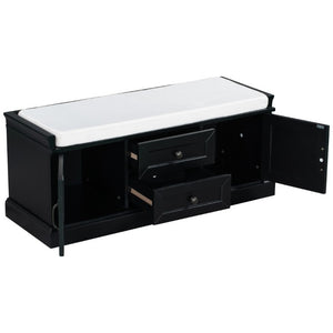 English Elm Trexm Entryway Storage Bench with Drawers Cabinets and Removable Velvet Cushion Black WF288172AAB