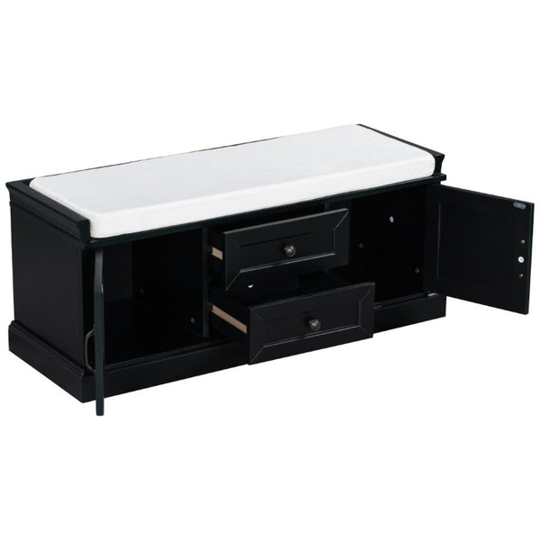 English Elm Trexm Entryway Storage Bench with Drawers Cabinets and Removable Velvet Cushion Black WF288172AAB