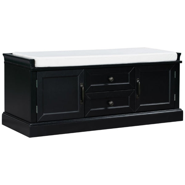 English Elm Trexm Entryway Storage Bench with Drawers Cabinets and Removable Velvet Cushion Black WF288172AAB
