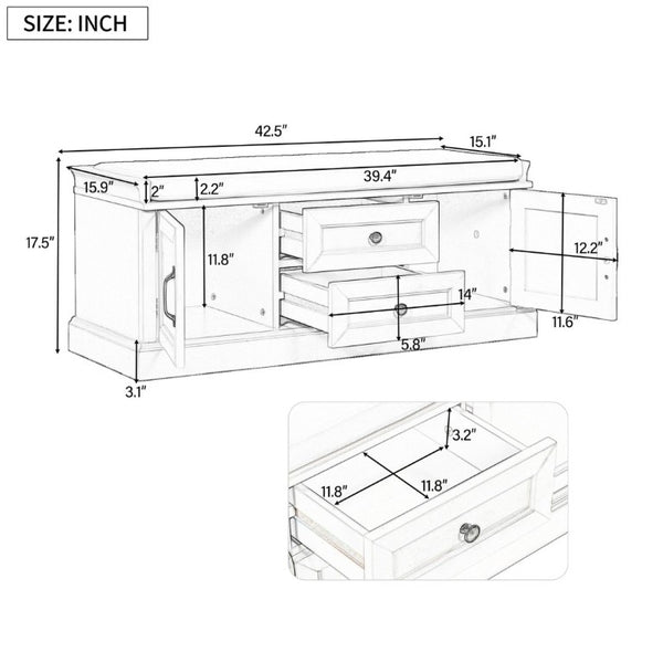English Elm Trexm Entryway Storage Bench with Drawers Cabinets and Removable Velvet Cushion Black WF288172AAB