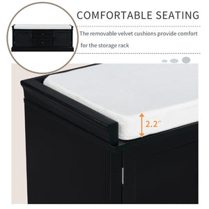 English Elm Trexm Entryway Storage Bench with Drawers Cabinets and Removable Velvet Cushion Black WF288172AAB