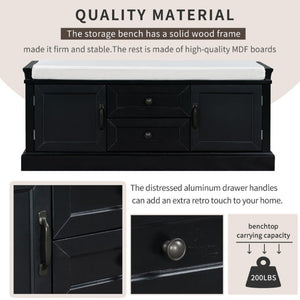 English Elm Trexm Entryway Storage Bench with Drawers Cabinets and Removable Velvet Cushion Black WF288172AAB