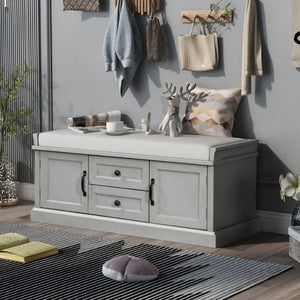 English Elm Trexm Entryway Storage Bench with Drawers Cabinets and Removable Velvet Cushion Gray Wash WF288172AAE