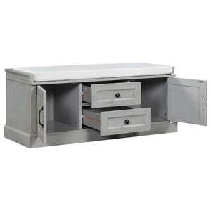 English Elm Trexm Entryway Storage Bench with Drawers Cabinets and Removable Velvet Cushion Gray Wash WF288172AAE