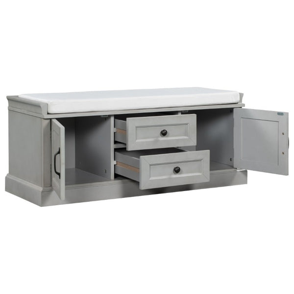 English Elm Trexm Entryway Storage Bench with Drawers Cabinets and Removable Velvet Cushion Gray Wash WF288172AAE