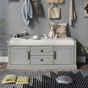 English Elm Trexm Entryway Storage Bench with Drawers Cabinets and Removable Velvet Cushion Gray Wash WF288172AAE