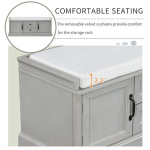 English Elm Trexm Entryway Storage Bench with Drawers Cabinets and Removable Velvet Cushion Gray Wash WF288172AAE