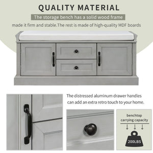 English Elm Trexm Entryway Storage Bench with Drawers Cabinets and Removable Velvet Cushion Gray Wash WF288172AAE