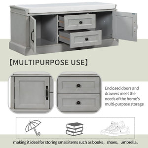 English Elm Trexm Entryway Storage Bench with Drawers Cabinets and Removable Velvet Cushion Gray Wash WF288172AAE