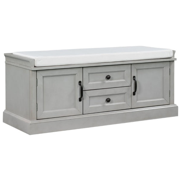 English Elm Trexm Entryway Storage Bench with Drawers Cabinets and Removable Velvet Cushion Gray Wash WF288172AAE