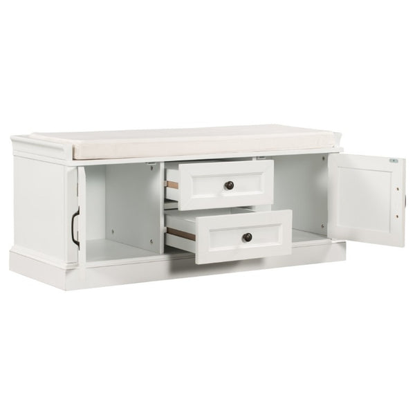 English Elm Trexm Entryway Storage Bench with Velvet Cushion Drawers Cabinets Farmhouse White WF288172AAK
