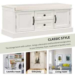 English Elm Trexm Entryway Storage Bench with Velvet Cushion Drawers Cabinets Farmhouse White WF288172AAK