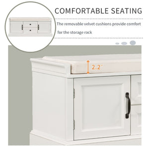 English Elm Trexm Entryway Storage Bench with Velvet Cushion Drawers Cabinets Farmhouse White WF288172AAK