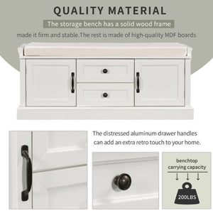 English Elm Trexm Entryway Storage Bench with Velvet Cushion Drawers Cabinets Farmhouse White WF288172AAK