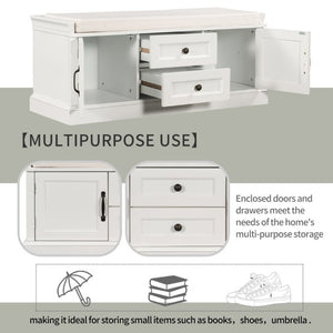 English Elm Trexm Entryway Storage Bench with Velvet Cushion Drawers Cabinets Farmhouse White WF288172AAK