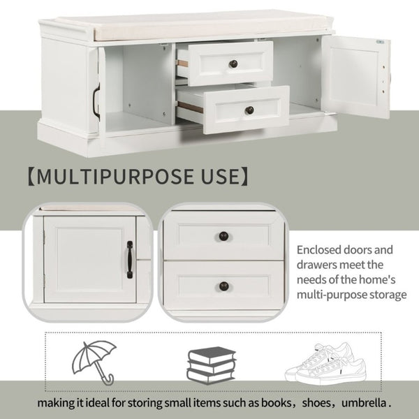 English Elm Trexm Entryway Storage Bench with Velvet Cushion Drawers Cabinets Farmhouse White WF288172AAK