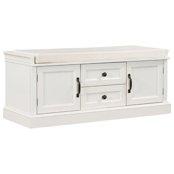 English Elm Trexm Entryway Storage Bench with Velvet Cushion Drawers Cabinets Farmhouse White WF288172AAK