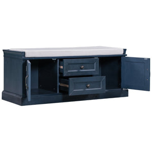English Elm Trexm Entryway Storage Bench with Velvet Cushion Drawers Cabinets Antique Farmhouse WF288172AAM