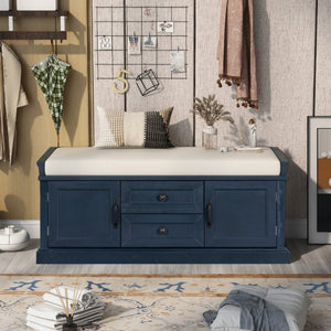English Elm Trexm Entryway Storage Bench with Velvet Cushion Drawers Cabinets Antique Farmhouse WF288172AAM