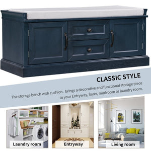 English Elm Trexm Entryway Storage Bench with Velvet Cushion Drawers Cabinets Antique Farmhouse WF288172AAM
