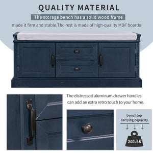 English Elm Trexm Entryway Storage Bench with Velvet Cushion Drawers Cabinets Antique Farmhouse WF288172AAM