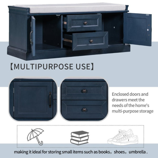 English Elm Trexm Entryway Storage Bench with Velvet Cushion Drawers Cabinets Antique Farmhouse WF288172AAM