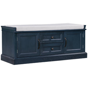 English Elm Trexm Entryway Storage Bench with Velvet Cushion Drawers Cabinets Antique Farmhouse WF288172AAM