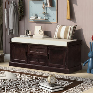 English Elm Trexm Entryway Storage Bench with Drawers Cabinets and Removable Velvet Cushion Espresso WF288172AAP