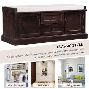 English Elm Trexm Entryway Storage Bench with Drawers Cabinets and Removable Velvet Cushion Espresso WF288172AAP