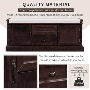 English Elm Trexm Entryway Storage Bench with Drawers Cabinets and Removable Velvet Cushion Espresso WF288172AAP