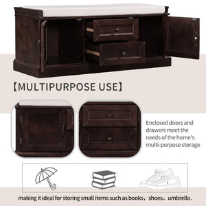 English Elm Trexm Entryway Storage Bench with Drawers Cabinets and Removable Velvet Cushion Espresso WF288172AAP