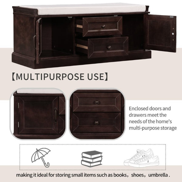 English Elm Trexm Entryway Storage Bench with Drawers Cabinets and Removable Velvet Cushion Espresso WF288172AAP
