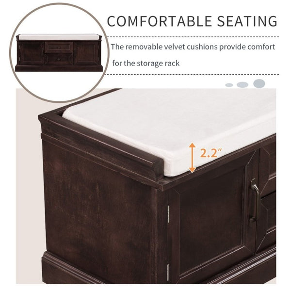 English Elm Trexm Entryway Storage Bench with Drawers Cabinets and Removable Velvet Cushion Espresso WF288172AAP