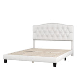 Hearth and Haven Josephine Upholstered Platform Bed with Saddle Curved Headboard and Diamond Tufted Details, Queen, Beige
