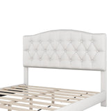 Hearth and Haven Josephine Upholstered Platform Bed with Saddle Curved Headboard and Diamond Tufted Details, Queen, Beige