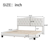 Hearth and Haven Josephine Upholstered Platform Bed with Saddle Curved Headboard and Diamond Tufted Details, King, Beige