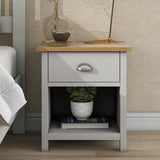 Hearth and Haven Country Solid 1 Drawer Nightstand Side Table with Oak Top, Grey