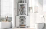 Hearth and Haven Bathroom Storage Corner Cabinet with Adjustable Shelves and Doors, White