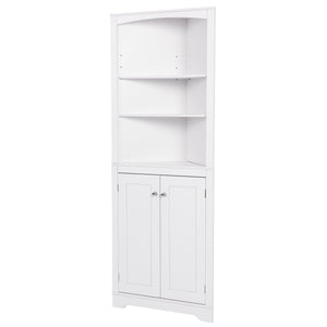 Hearth and Haven Bathroom Storage Corner Cabinet with Adjustable Shelves and Doors, White