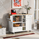 Hearth and Haven Thea Kitchen Island Cart with Storage Cabinet and Two Locking Wheels, White