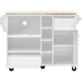 Hearth and Haven Thea Kitchen Island Cart with Storage Cabinet and Two Locking Wheels, White