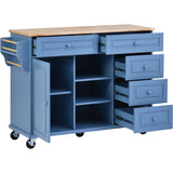 Hearth and Haven Vivienne Rolling Mobile Kitchen Cart with Storage and 5 Drawers, Blue