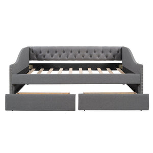 English Elm 1/2 Tufted Linen Daybed with Storage Drawers for Guest Rooms and Living Spaces WF297128AAE