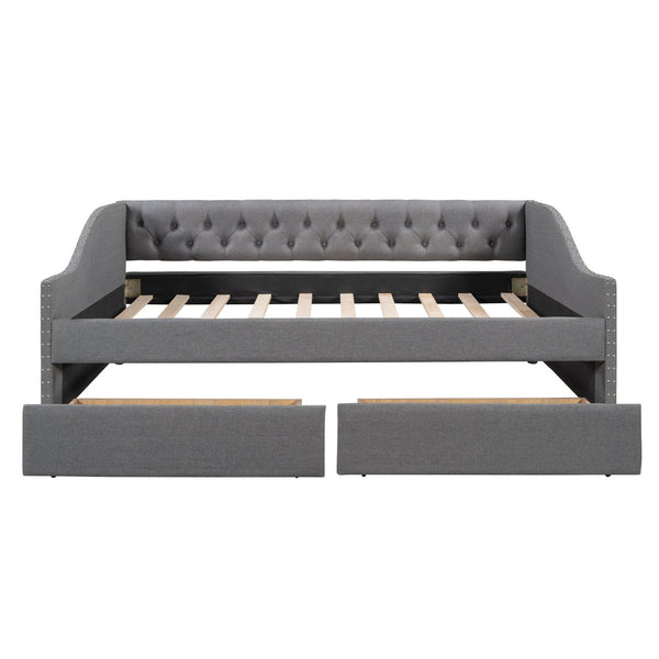 English Elm 1/2 Tufted Linen Daybed with Storage Drawers for Guest Rooms and Living Spaces WF297128AAE