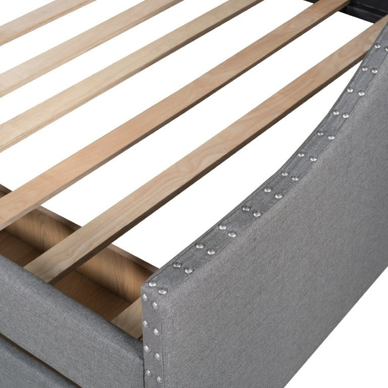 English Elm 2/2 Gray Linen Daybed with Diamond Tufting Rivet Armrests and Under Bed Storage WF297129AAE