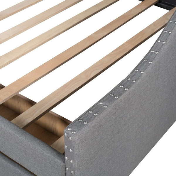 English Elm 2/2 Gray Linen Daybed with Diamond Tufting Rivet Armrests and Under Bed Storage WF297129AAE