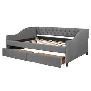 English Elm 2/2 Gray Linen Daybed with Diamond Tufting Rivet Armrests and Under Bed Storage WF297129AAE